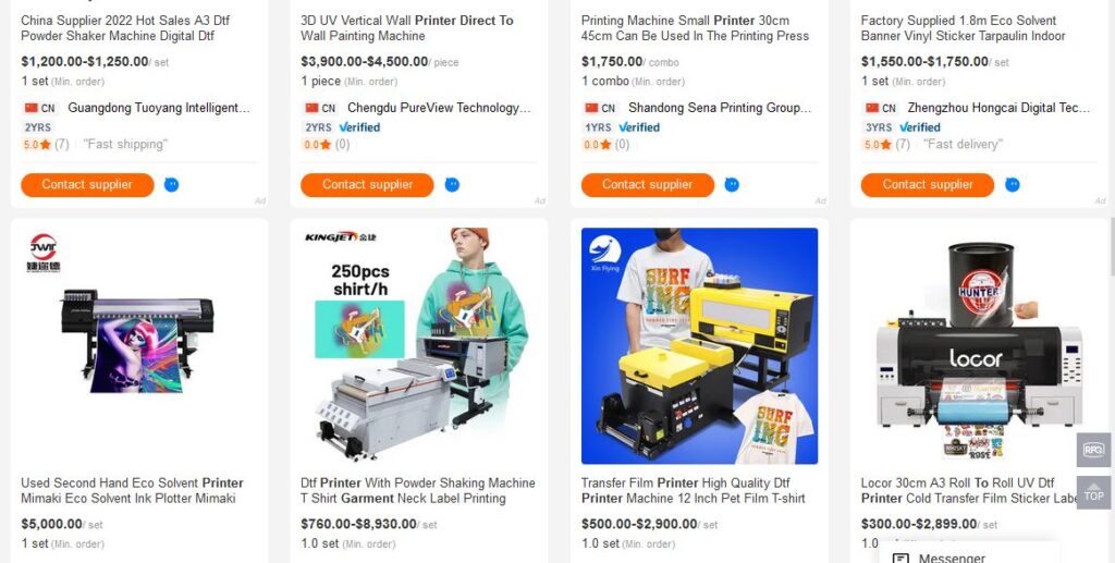 no-name DTG printers on sites like Alibaba